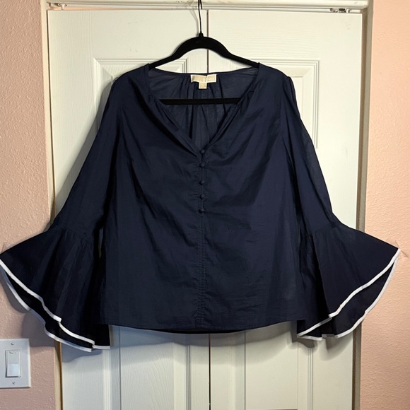 Michael Kors Tops - Michael Kors 100% Navy Blouse with Bell Sleeves size M